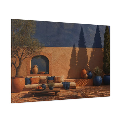 Side Mockup 1. Living Room Courtyard Shadows shown as canvas print