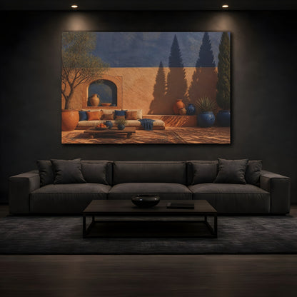 Mockup 3. Living Room Courtyard Shadows shown as canvas print