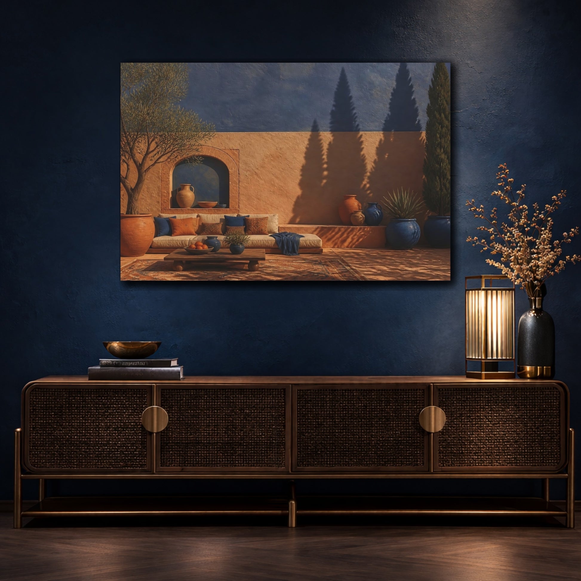 Mockup 4. Living Room Courtyard Shadows shown as canvas print