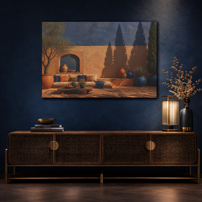 Mockup 4. Living Room Courtyard Shadows shown as canvas print