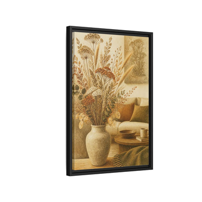 Side Mockup 3. Living Room Dried Bouquet shown as framed canvas print