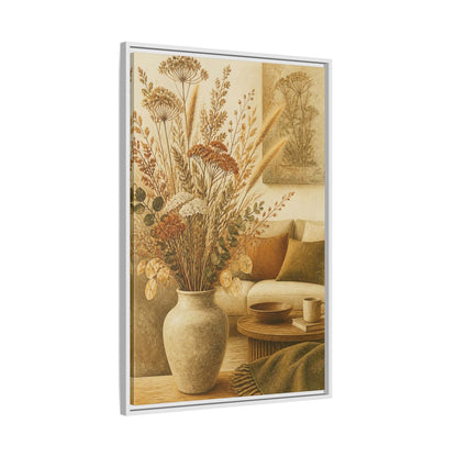 Side Mockup 9. Living Room Dried Bouquet shown as framed canvas print