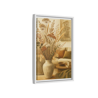 Side Mockup 4. Living Room Dried Bouquet shown as framed canvas print