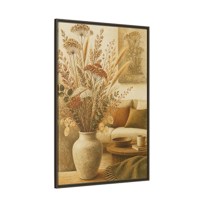Side Mockup 8. Living Room Dried Bouquet shown as framed canvas print