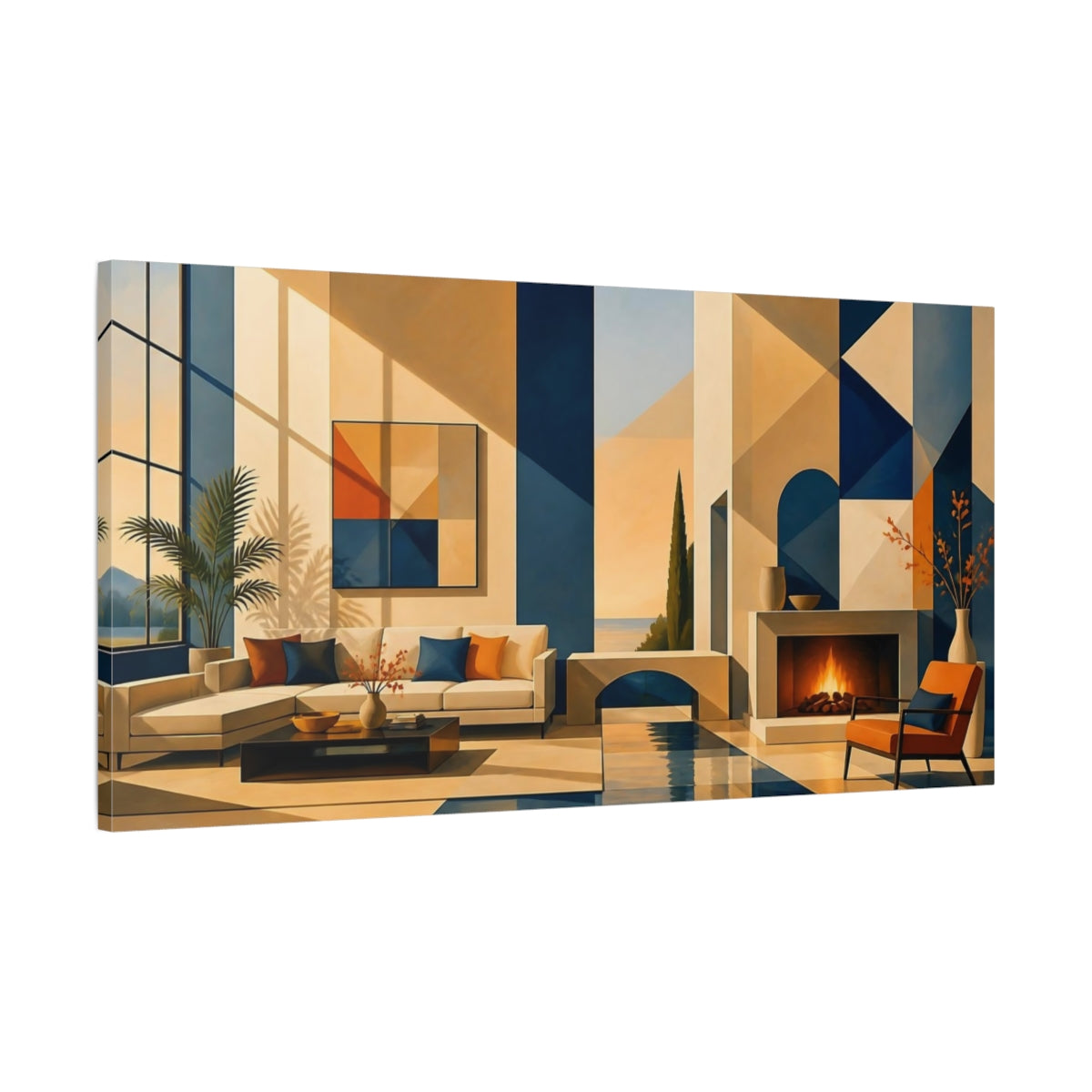 Main Mockup. Living Room Geometric Interior shown as canvas print