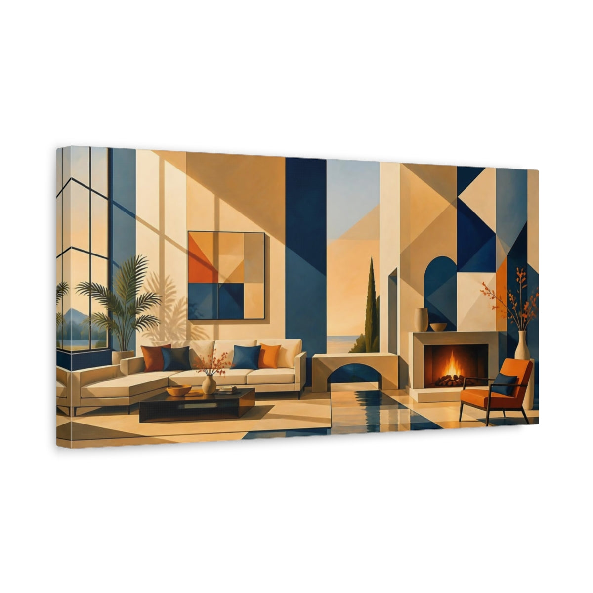 Side Mockup 3. Living Room Geometric Interior shown as canvas print