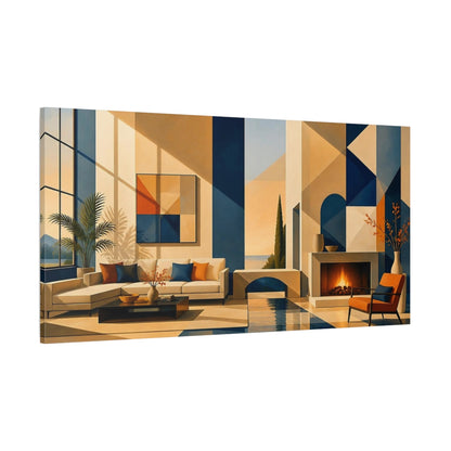 Side Mockup 2. Living Room Geometric Interior shown as canvas print
