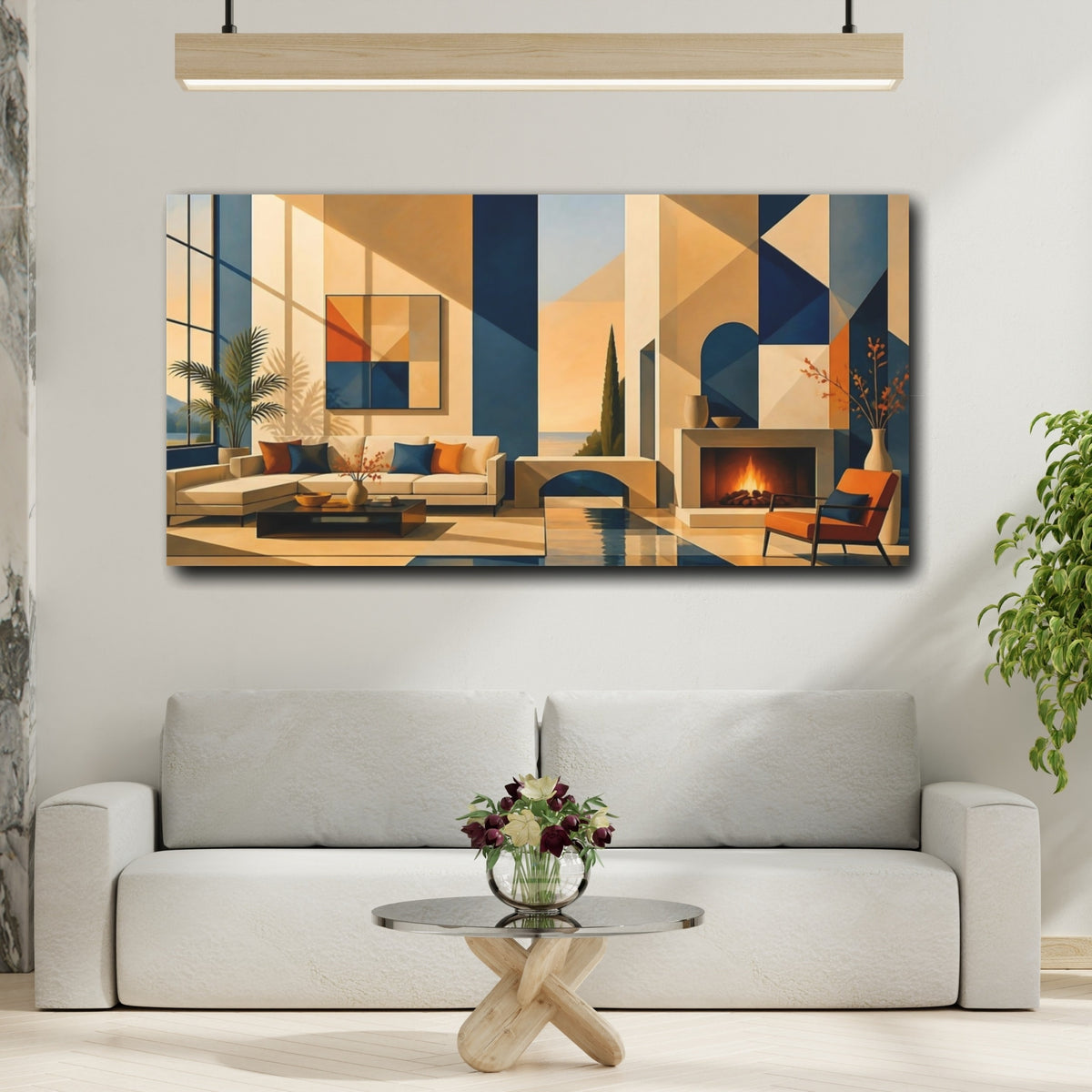 Mockup 2. Living Room Geometric Interior shown as canvas print