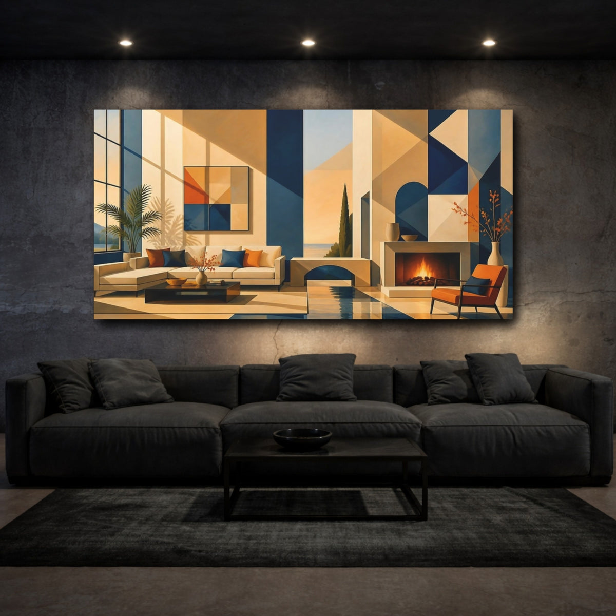 Mockup 3. Living Room Geometric Interior shown as canvas print