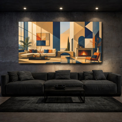 Mockup 3. Living Room Geometric Interior shown as canvas print