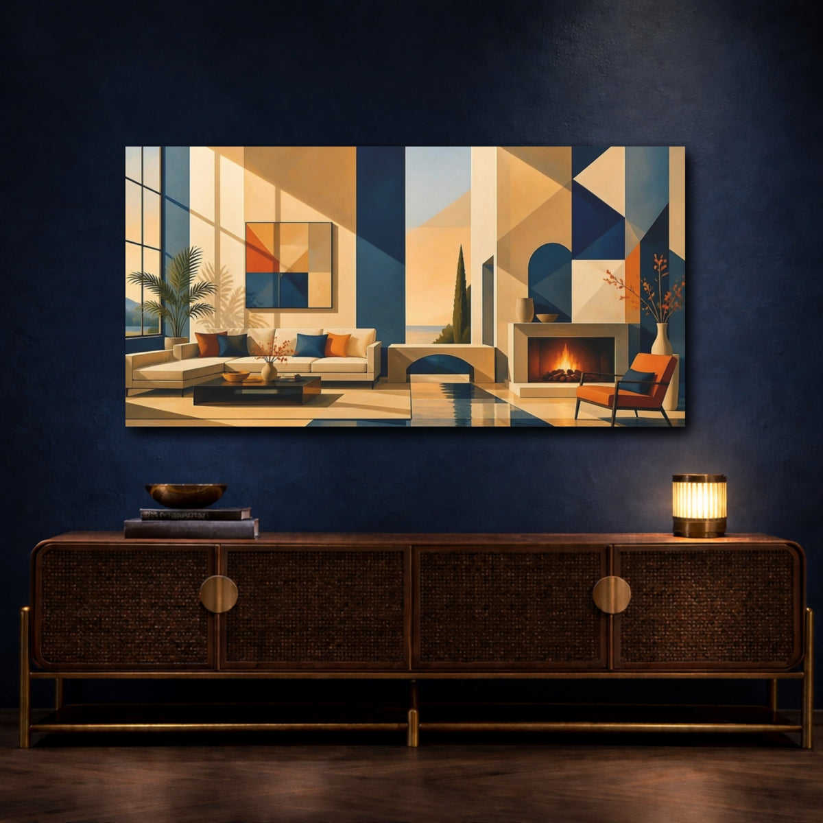Mockup 4. Living Room Geometric Interior shown as canvas print