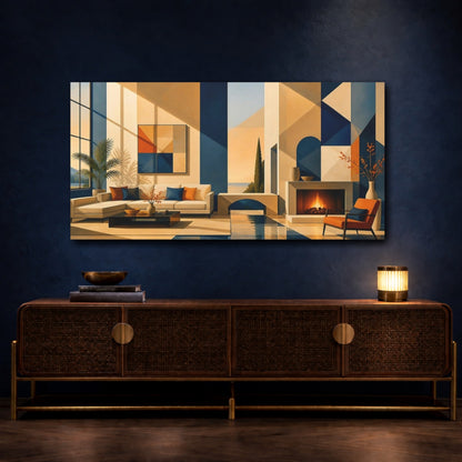 Mockup 4. Living Room Geometric Interior shown as canvas print