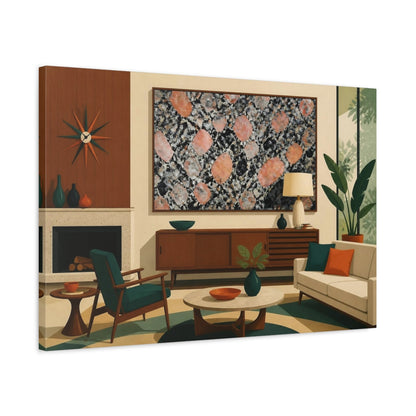 Side Mockup 2. Living Room Granite Art shown as canvas print