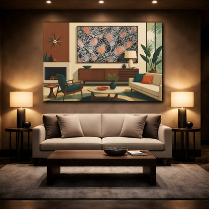 Mockup 2. Living Room Granite Art shown as canvas print