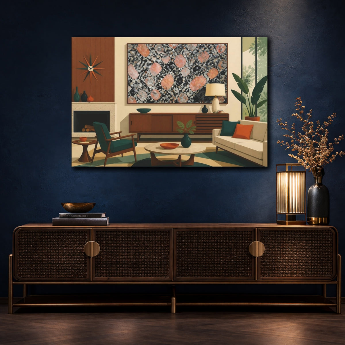 Mockup 4. Living Room Granite Art shown as canvas print