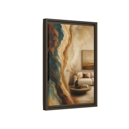 Side Mockup 5. Living Room Mineral Waves shown as framed canvas print