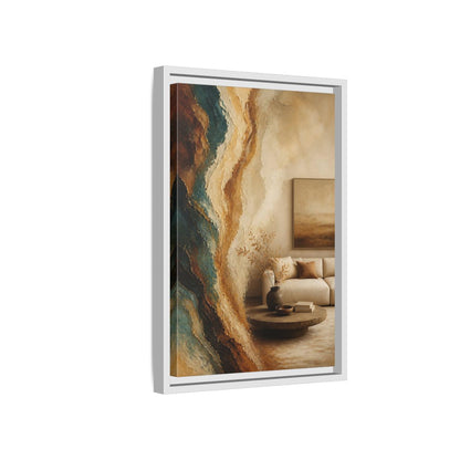 Side Mockup 4. Living Room Mineral Waves shown as framed canvas print