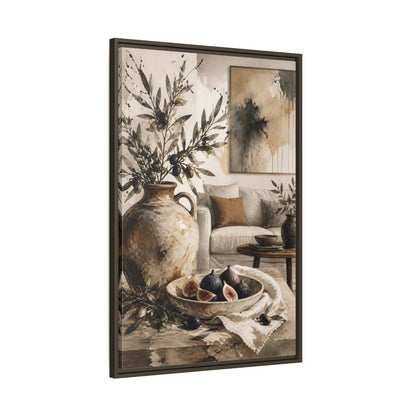 Main Mockup. Living Room Olive Jug & Figs shown as framed canvas print