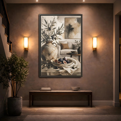 Mockup 2. Living Room Olive Jug & Figs shown as framed canvas print