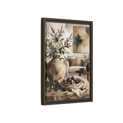 Side Mockup 5. Living Room Olive Jug & Figs shown as framed canvas print