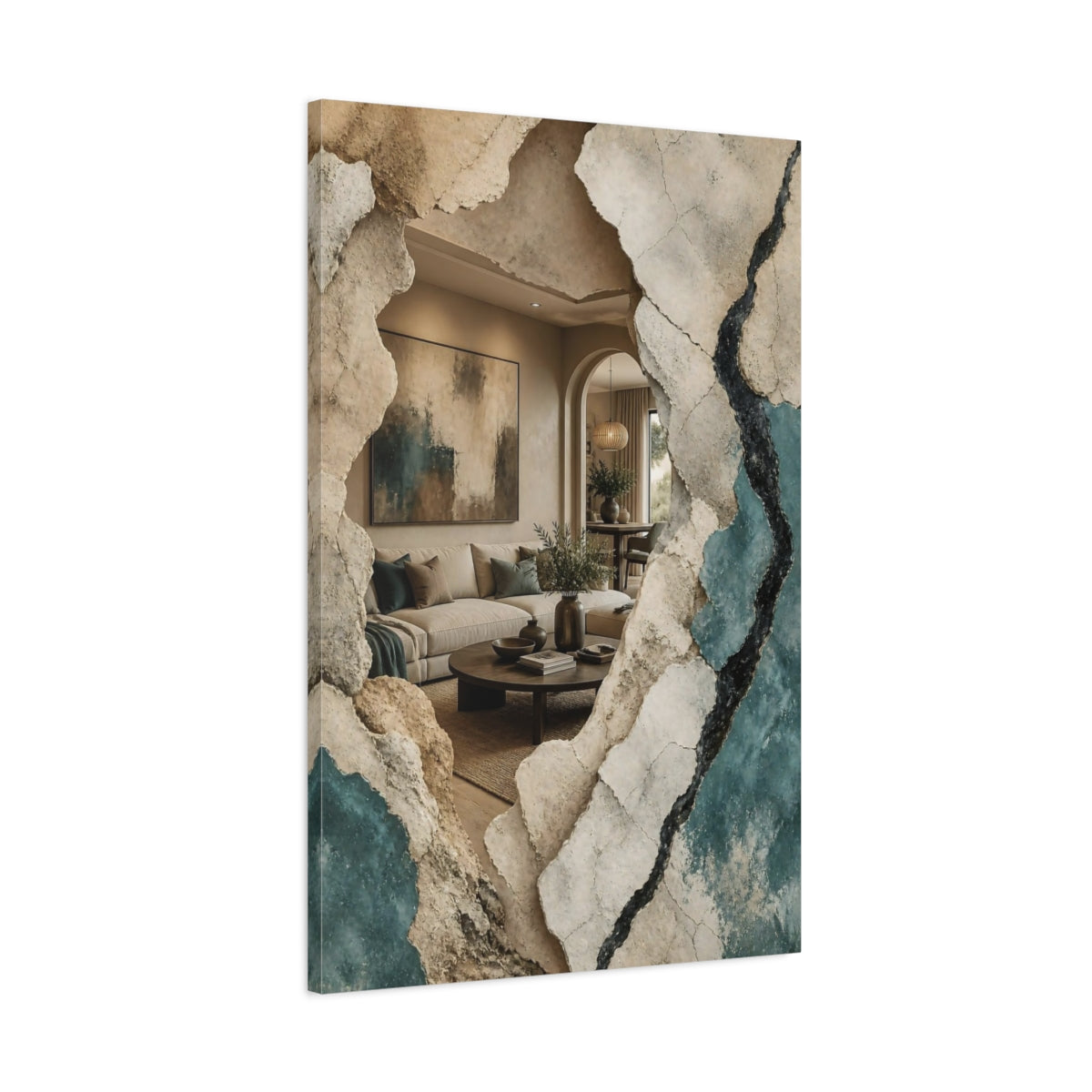 Main Mockup. Living Room Plaster Reveal shown as canvas print