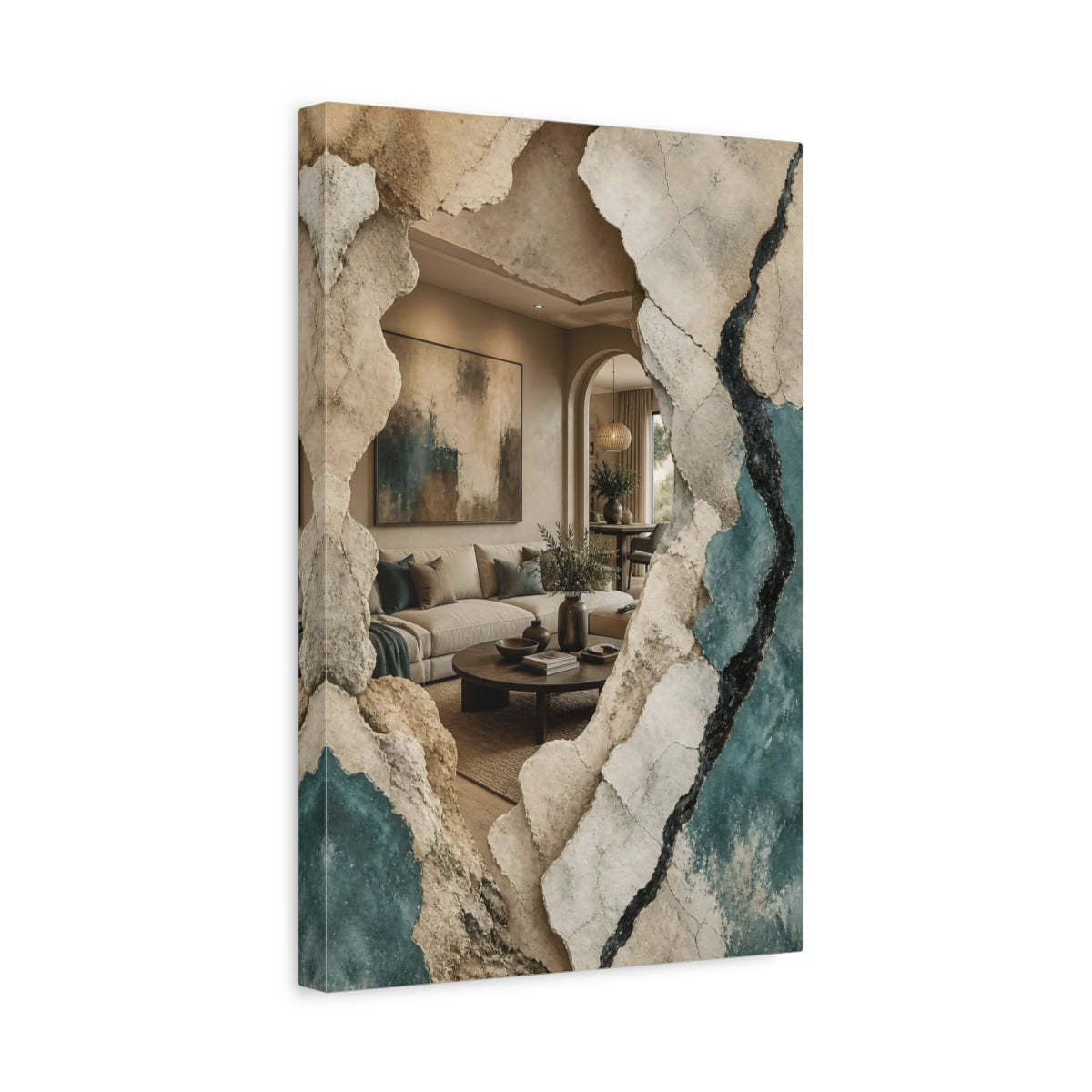 Side Mockup 4. Living Room Plaster Reveal shown as canvas print