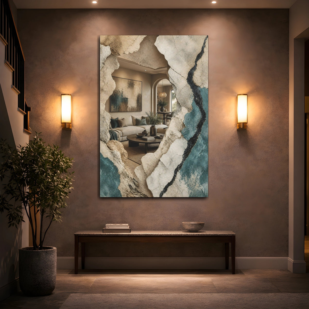Mockup 2. Living Room Plaster Reveal shown as canvas print