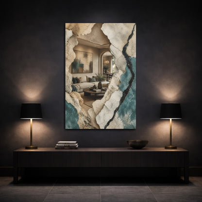 Mockup 3. Living Room Plaster Reveal shown as canvas print