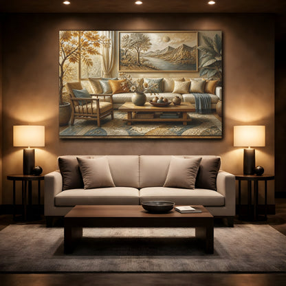 Mockup 2. Living Room River Relief shown as canvas print