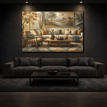 Mockup 3. Living Room River Relief shown as canvas print