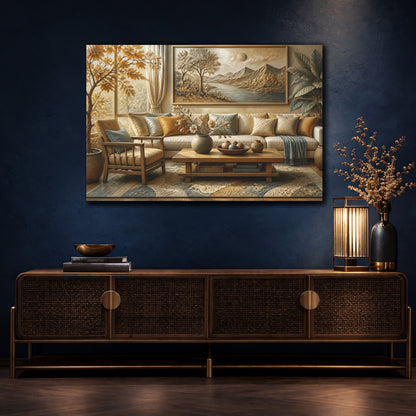 Mockup 4. Living Room River Relief shown as canvas print