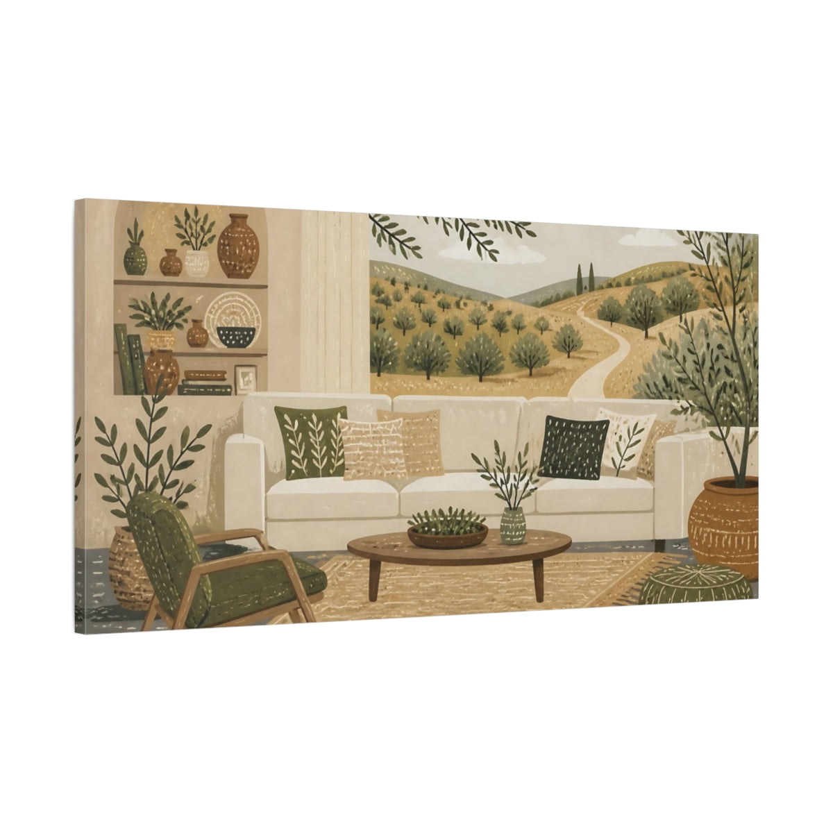 Main Mockup. Living Room Sofa Landscape shown as canvas print