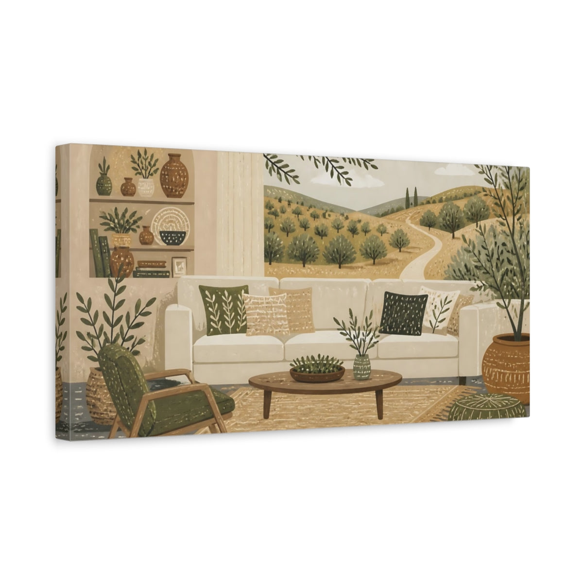 Side Mockup 3. Living Room Sofa Landscape shown as canvas print