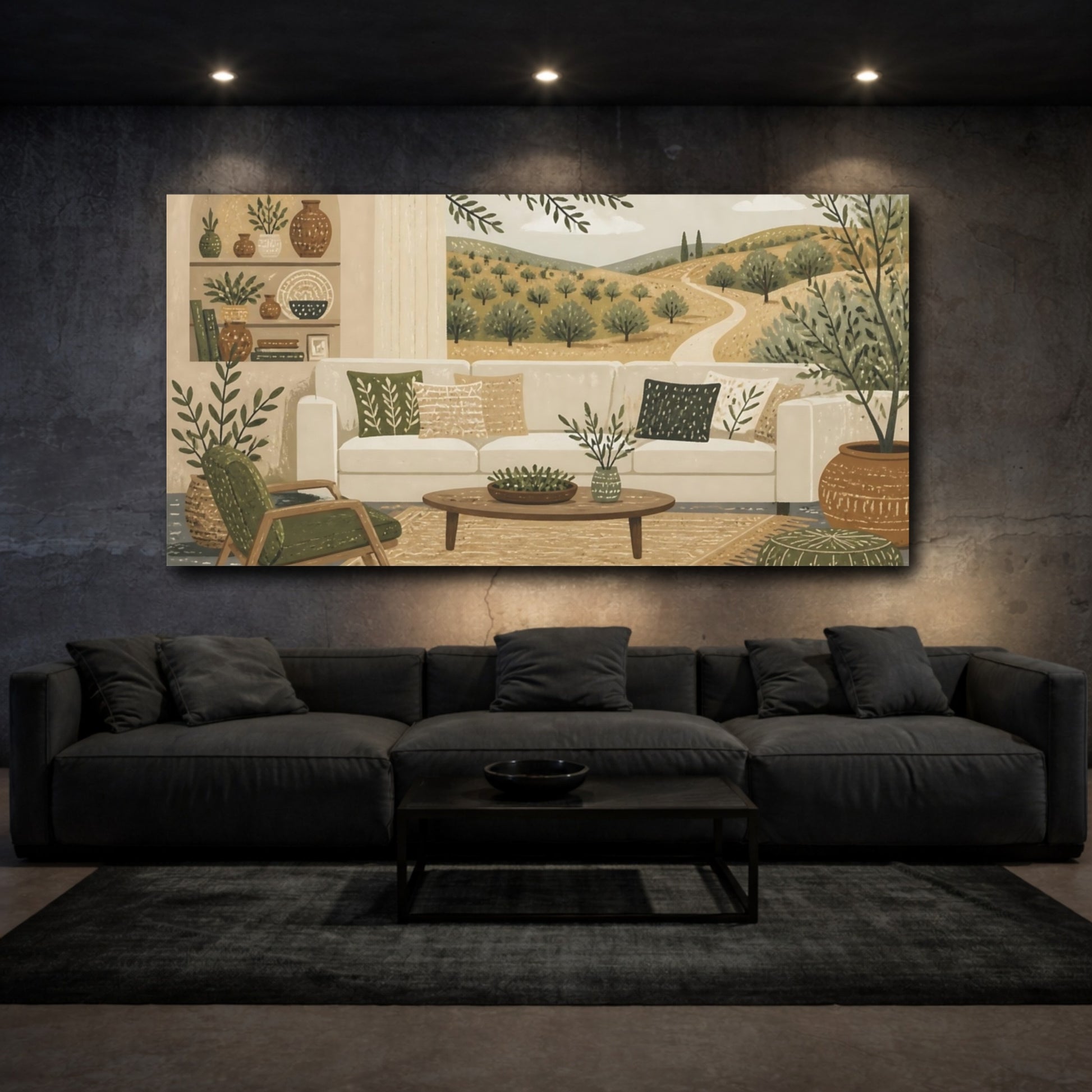 Mockup 3. Living Room Sofa Landscape shown as canvas print