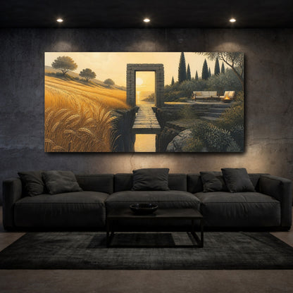 Mockup 3. Living Room Stone Doorway shown as canvas print