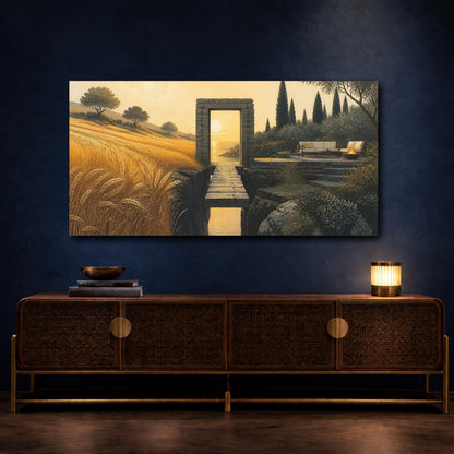 Mockup 4. Living Room Stone Doorway shown as canvas print