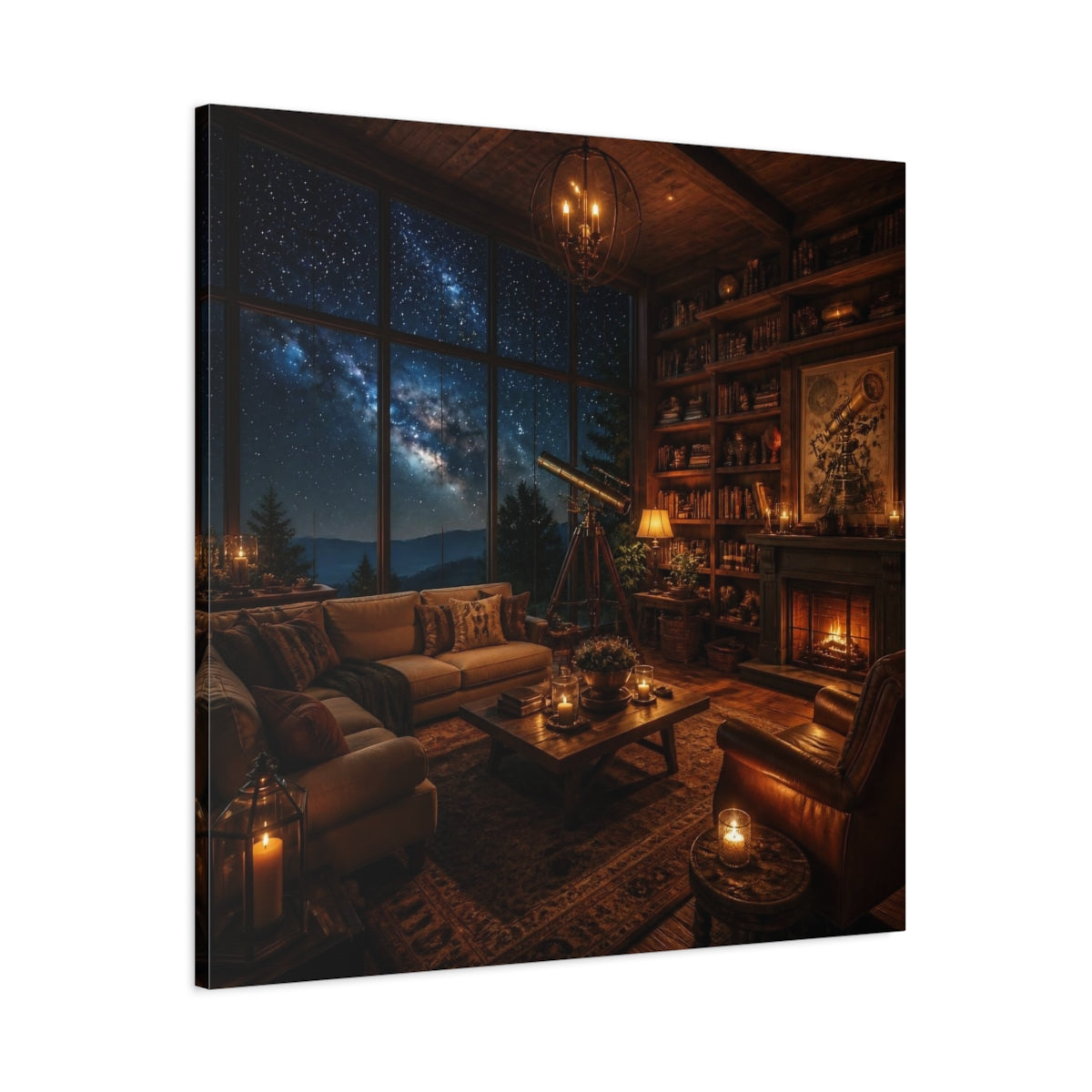 Main Mockup. Living Room Telescope Nook shown as canvas print