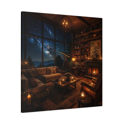 Side Mockup 1. Living Room Telescope Nook shown as canvas print