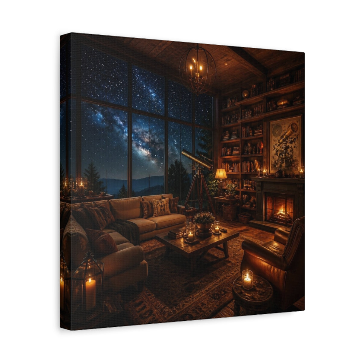 Side Mockup 7. Living Room Telescope Nook shown as canvas print