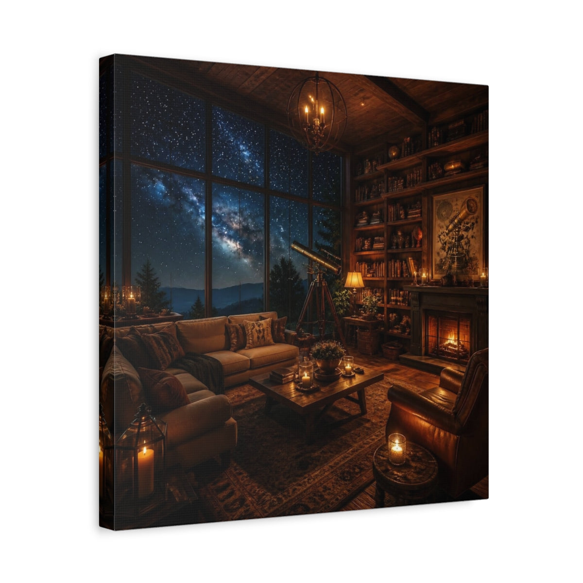 Side Mockup 6. Living Room Telescope Nook shown as canvas print