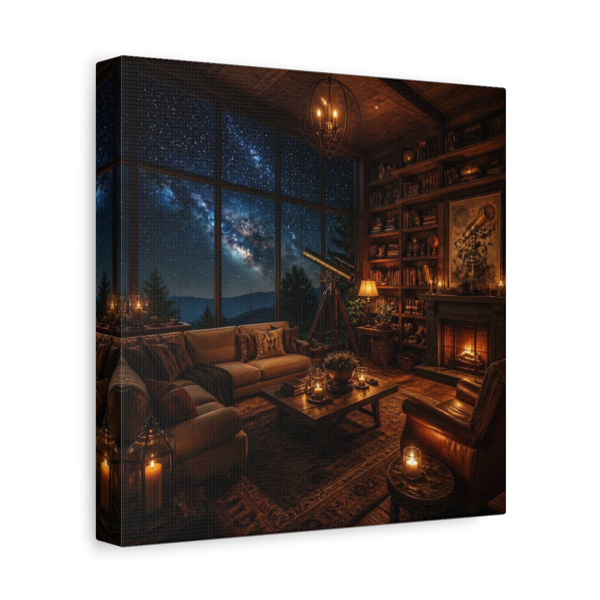 Side Mockup 9. Living Room Telescope Nook shown as canvas print