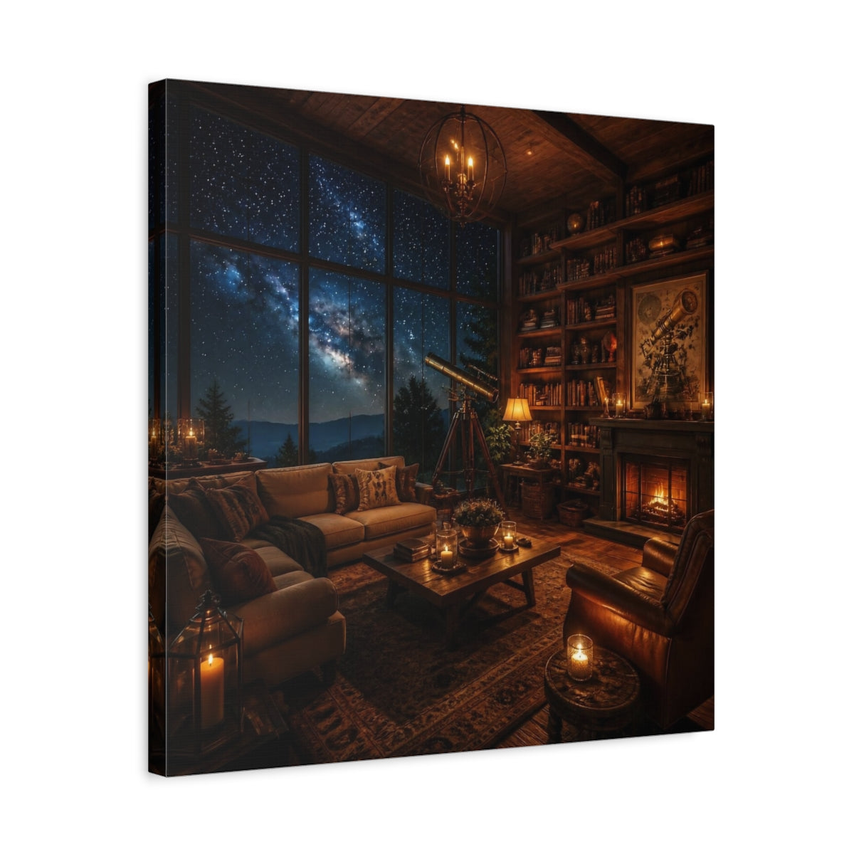 Side Mockup 5. Living Room Telescope Nook shown as canvas print