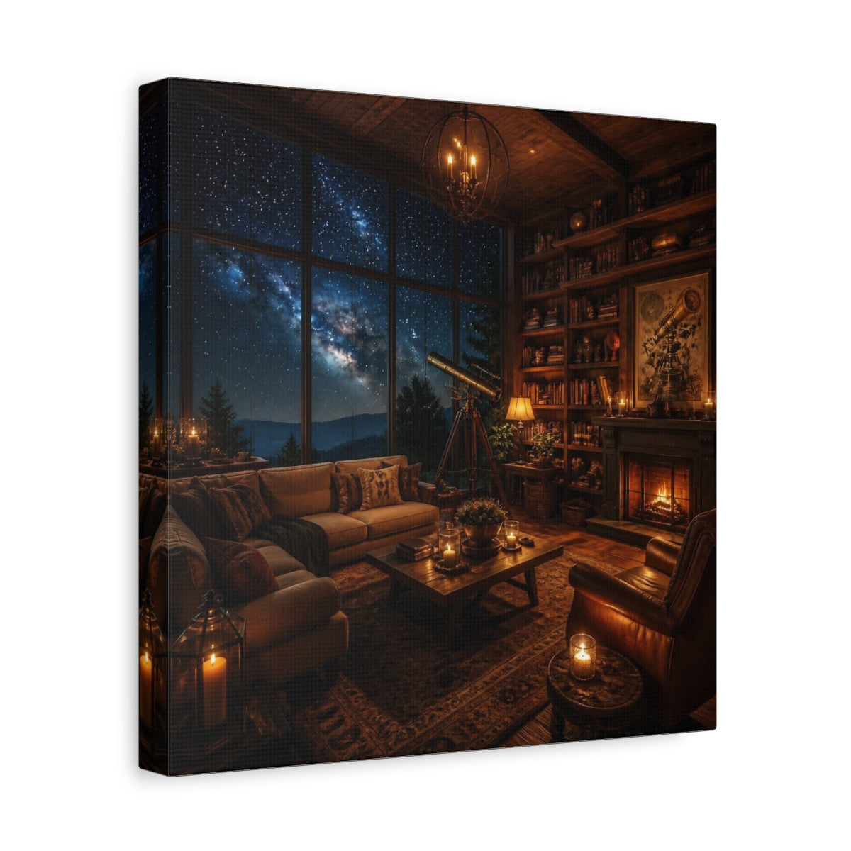 Side Mockup 8. Living Room Telescope Nook shown as canvas print