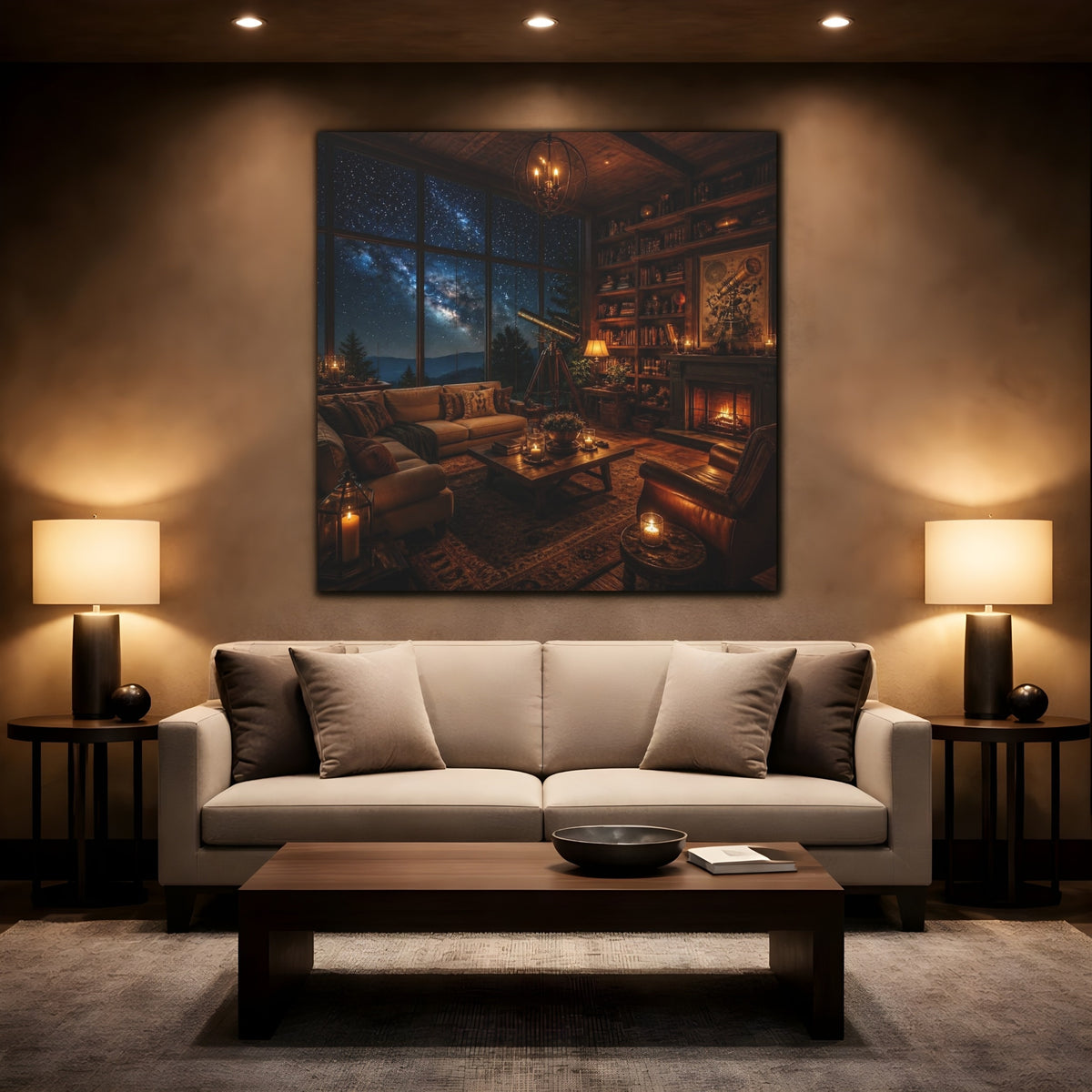 Mockup 2. Living Room Telescope Nook shown as canvas print