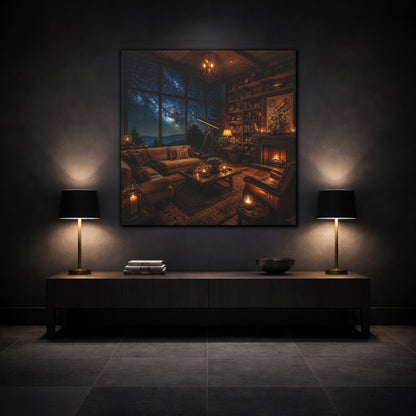 Mockup 3. Living Room Telescope Nook shown as canvas print