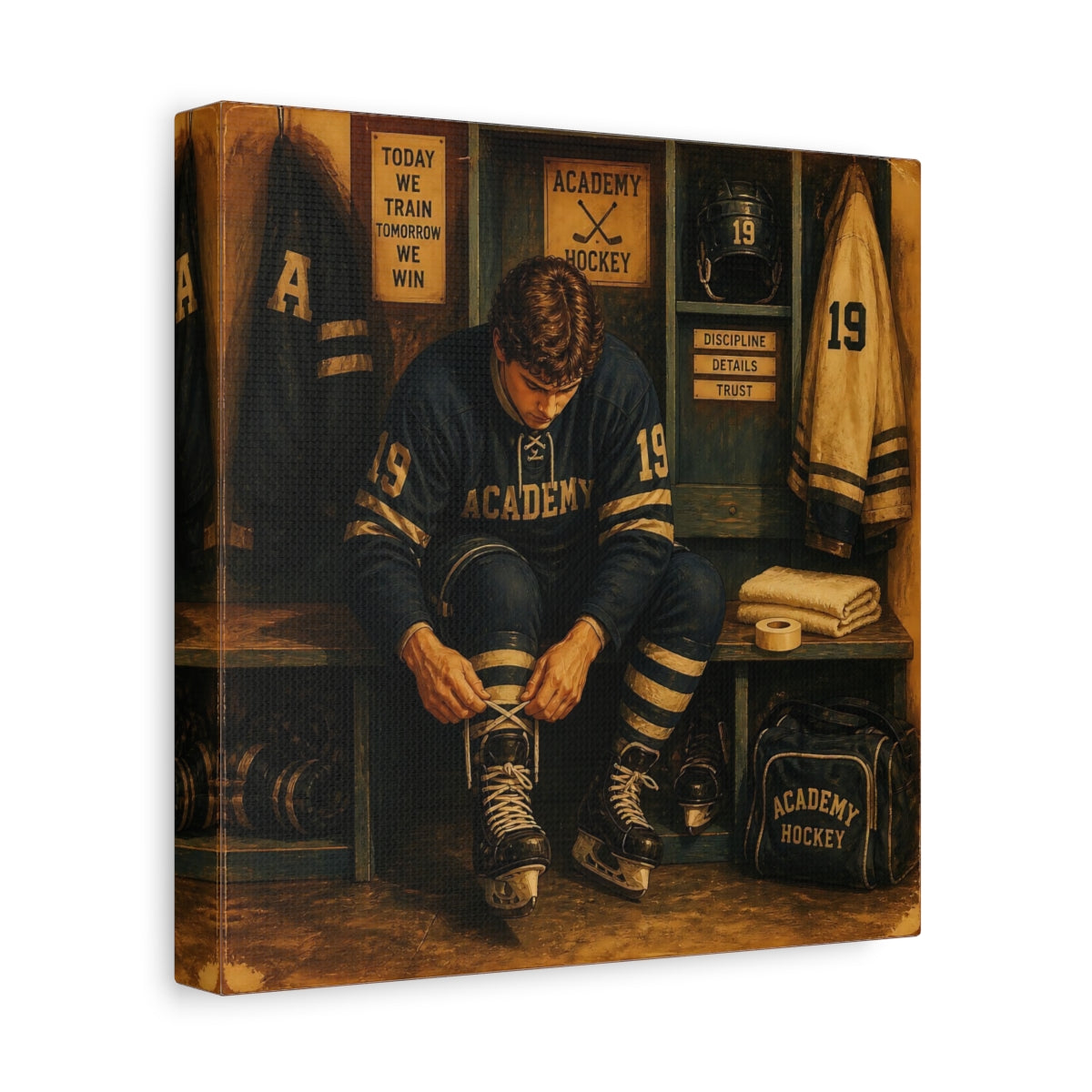 Side Mockup 9. Locker Room Focus shown as canvas print