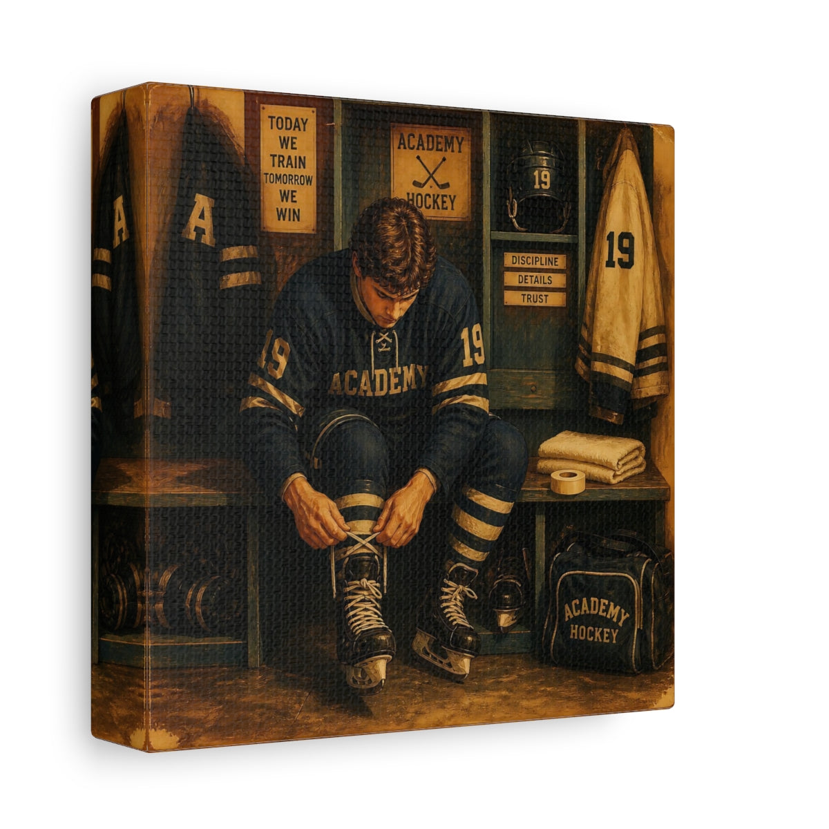 Side Mockup 2. Locker Room Focus shown as canvas print