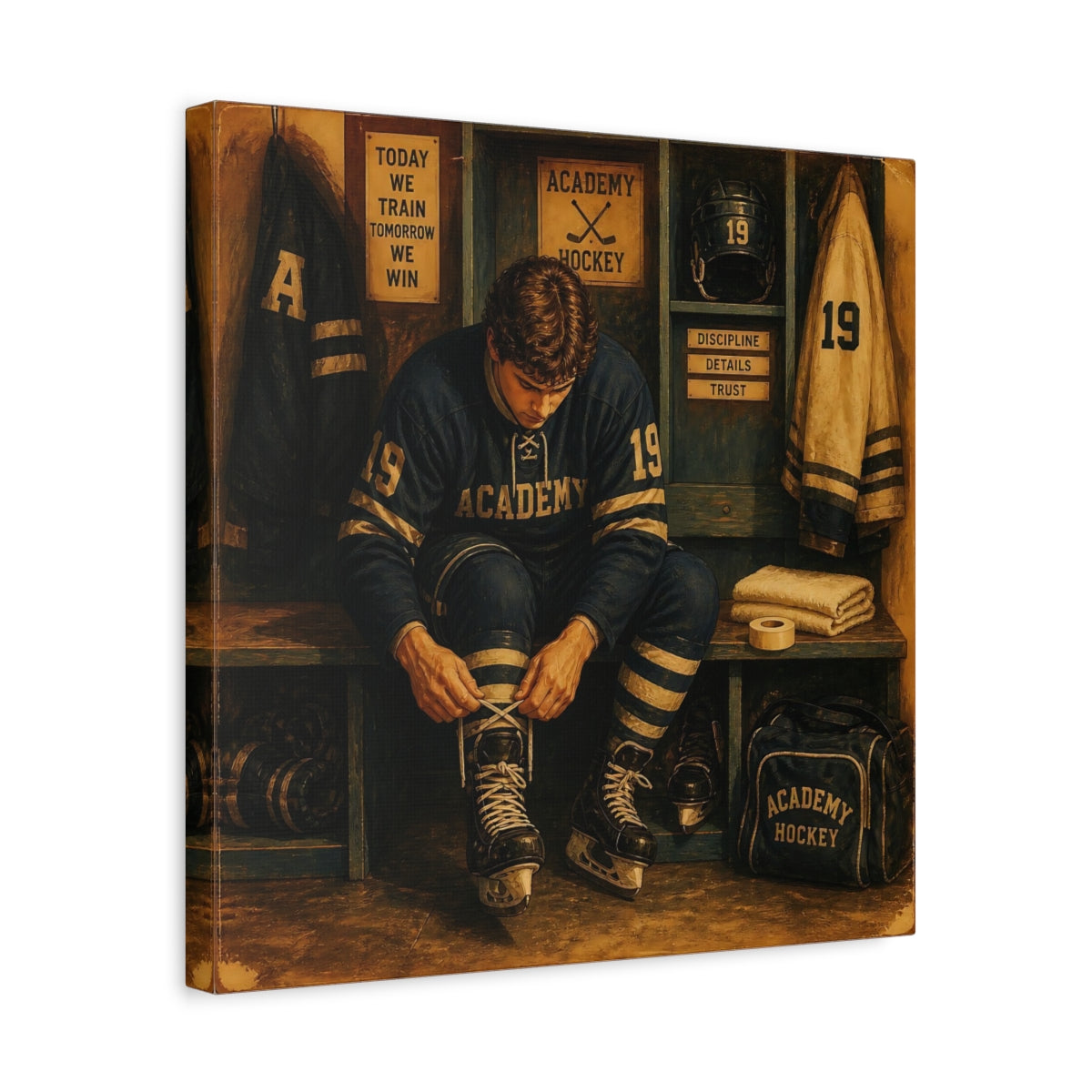 Side Mockup 6. Locker Room Focus shown as canvas print
