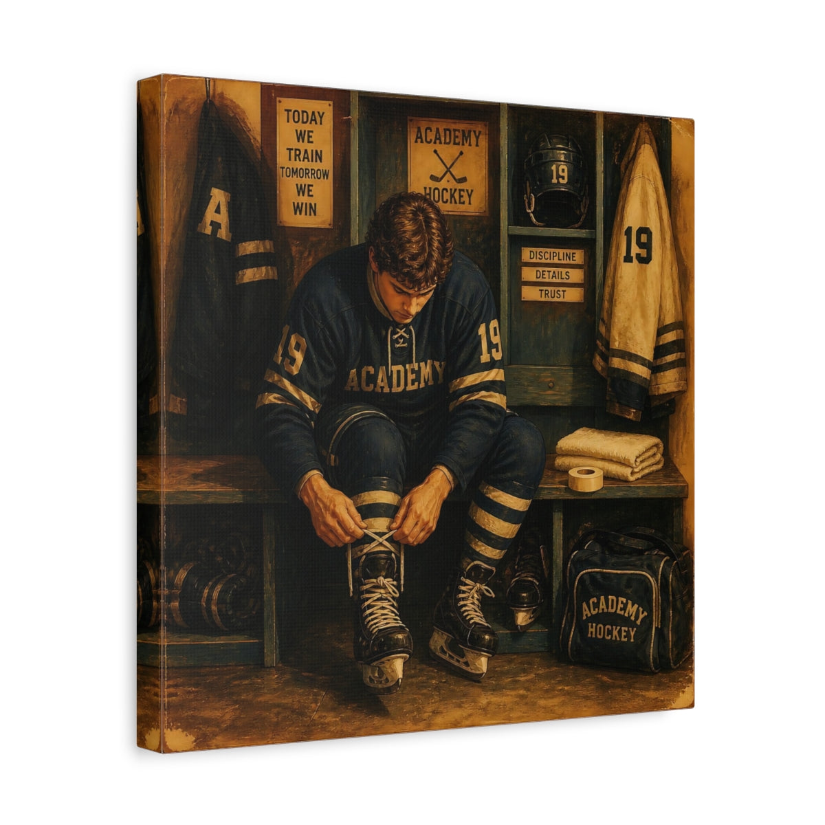 Side Mockup 7. Locker Room Focus shown as canvas print