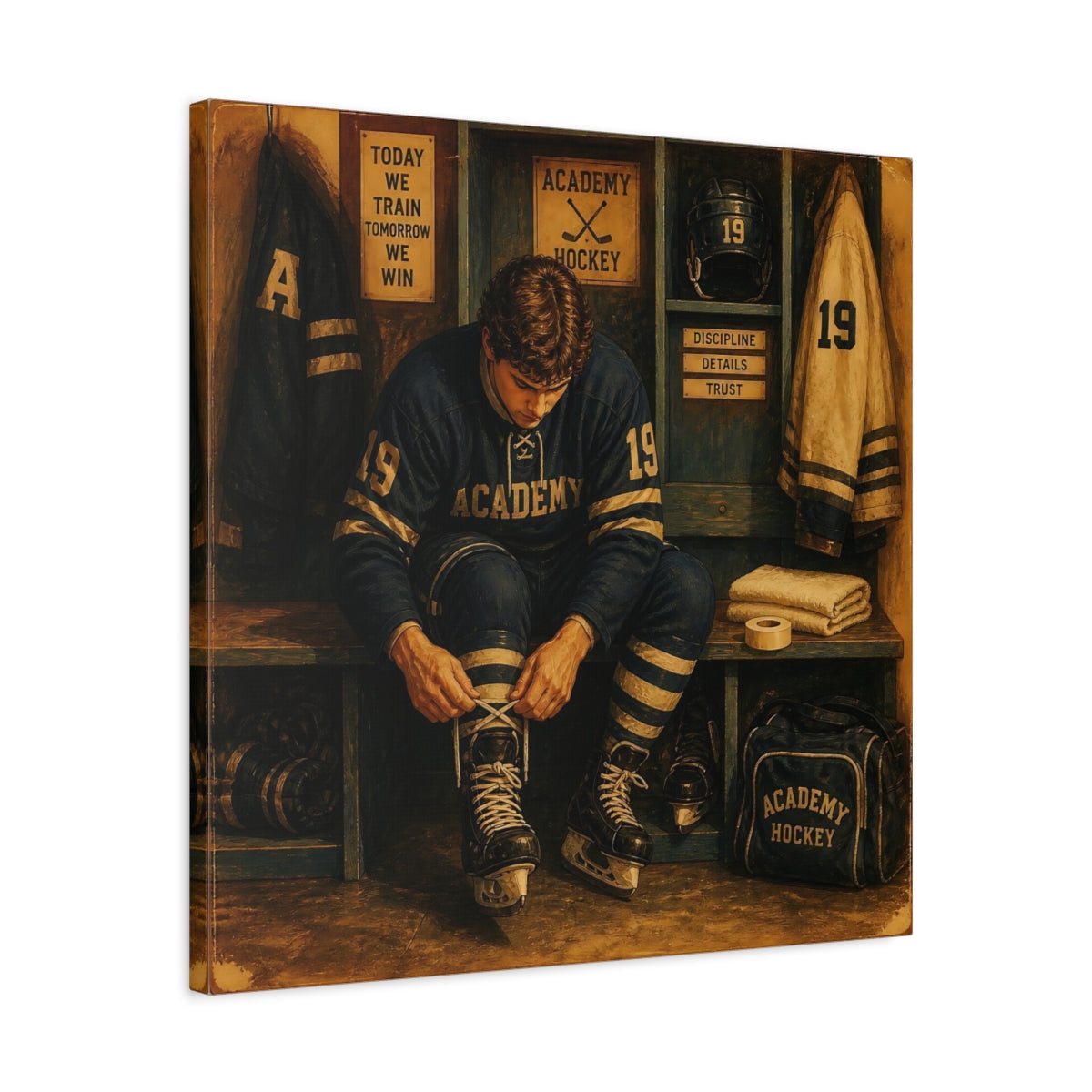 Side Mockup 4. Locker Room Focus shown as canvas print